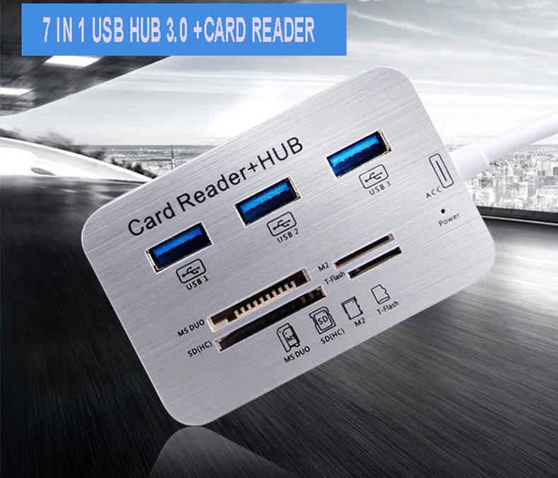 7 in 1 USB 3.0 to 3 Ports USB 3.0 Hub Combo with Card Reader 01