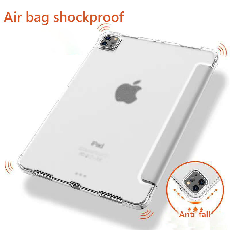 Tri Fold PU Leather Flip Cover with Soft TPU Translucent Clear Case 01a