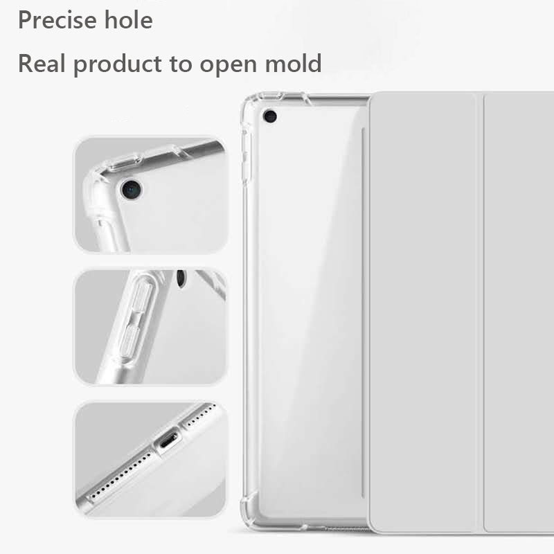 Tri Fold PU Leather Flip Cover with Soft TPU Translucent Clear Case 02
