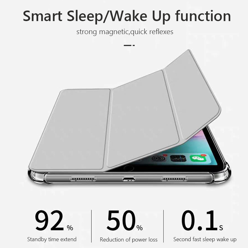 Tri Fold PU Leather Flip Cover with Soft TPU Translucent Clear Case 03