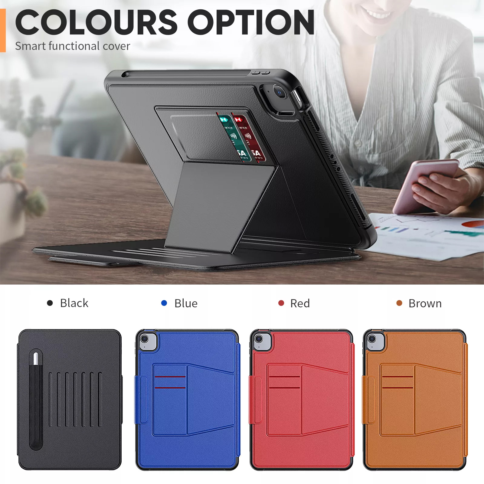 Shockproof Rugged Armour PU Leather Flip Smart Cover with Kickstand and Card Slot 01a