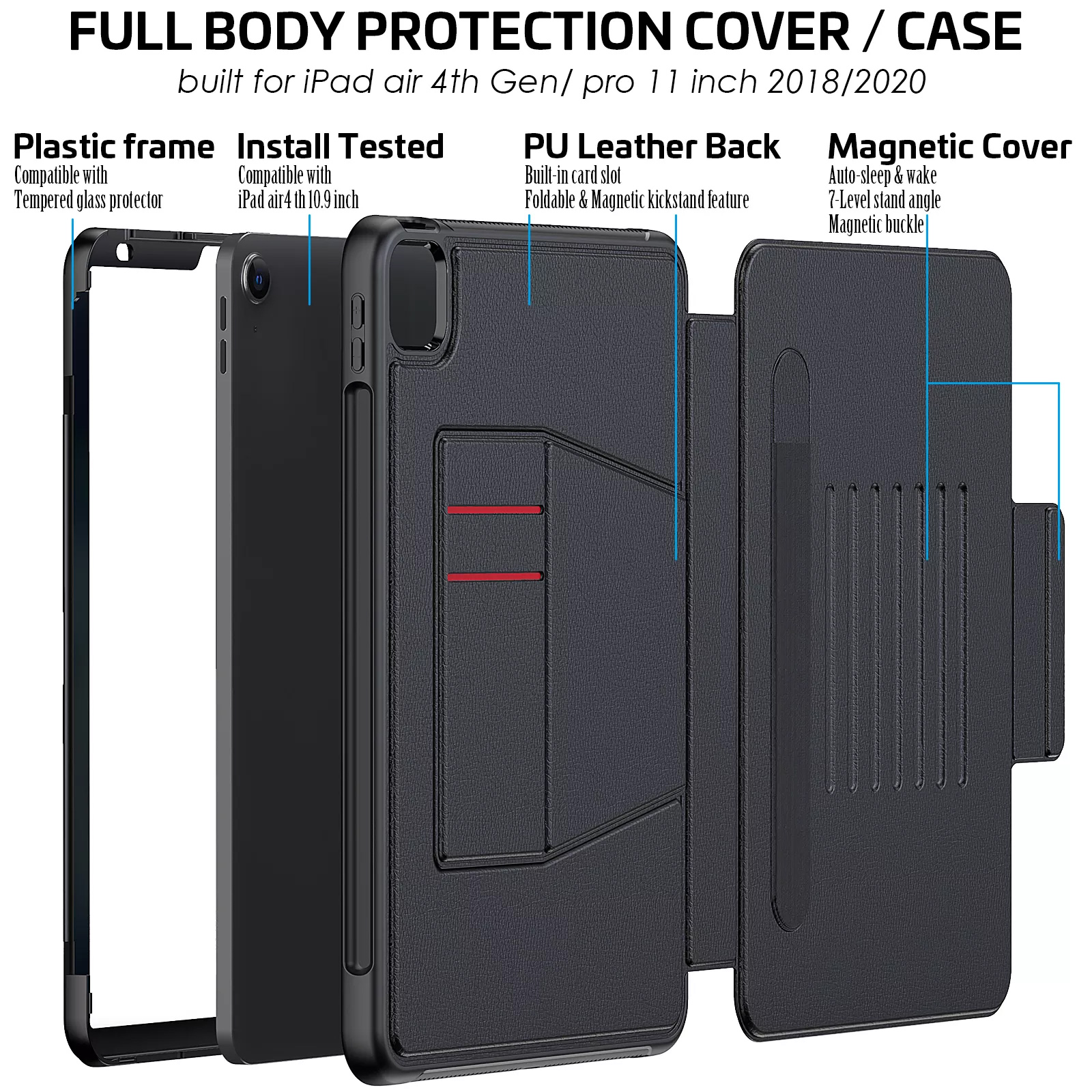 Shockproof Rugged Armour PU Leather Flip Smart Cover with Kickstand and Card Slot 05