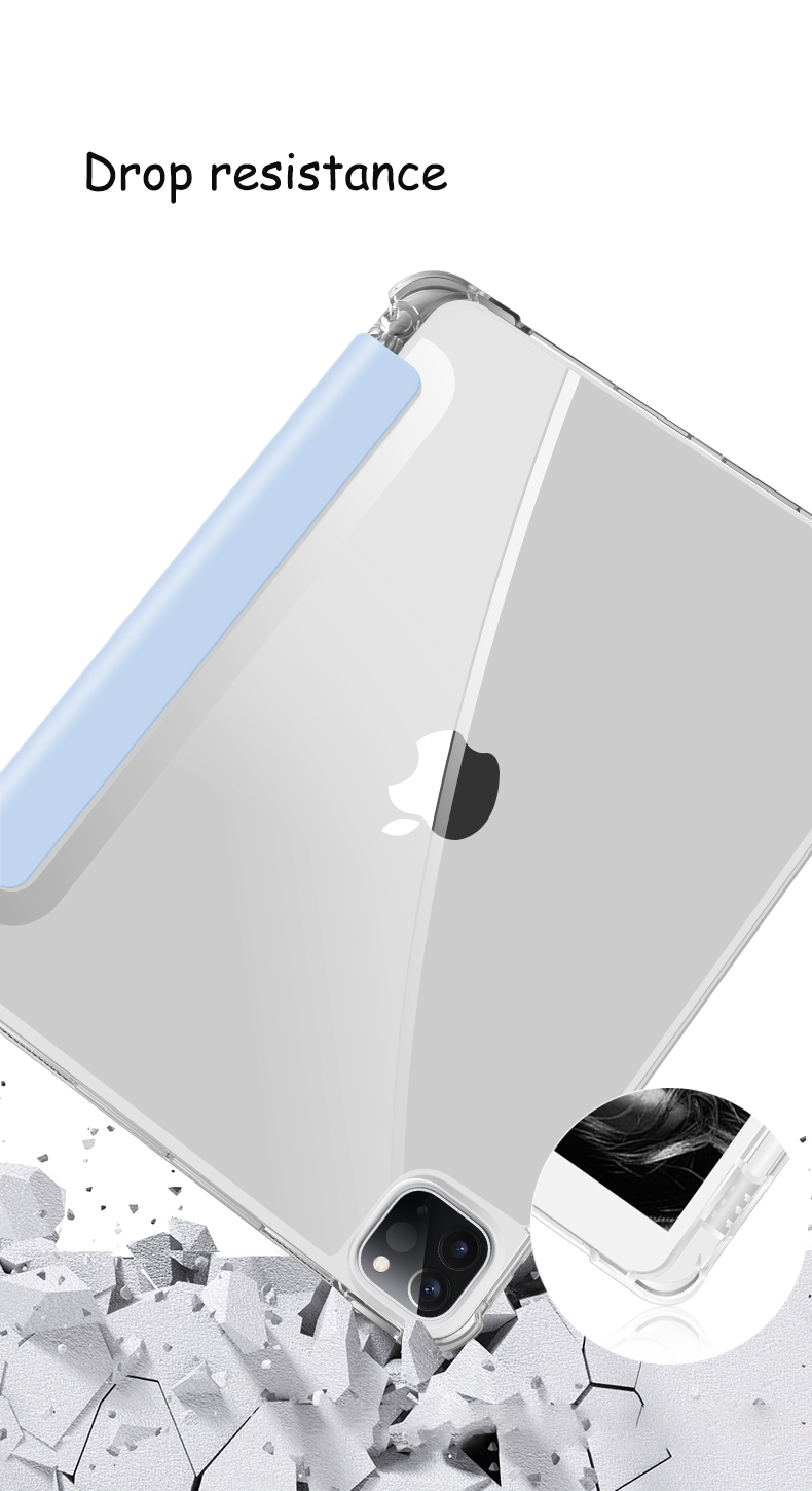 Tri Fold PU Leather Flip Cover with Soft TPU Transparent Clear Case and Pencil Holder 06