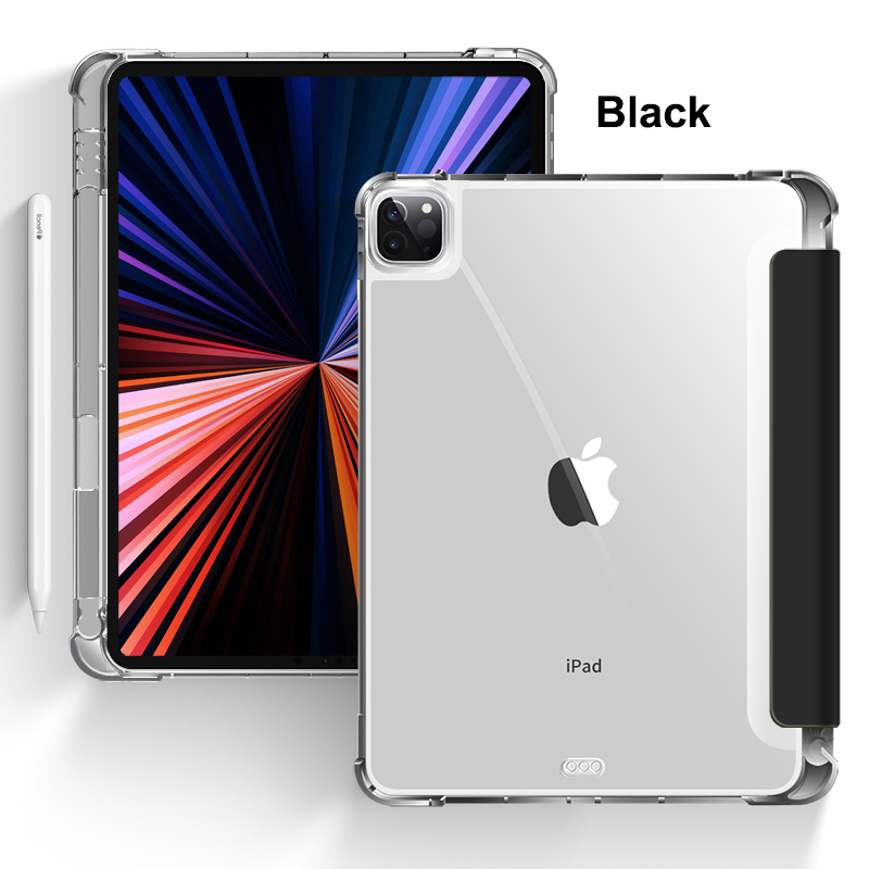 Tri Fold PU Leather Flip Cover with Soft TPU Transparent Clear Case and Pencil Holder 11