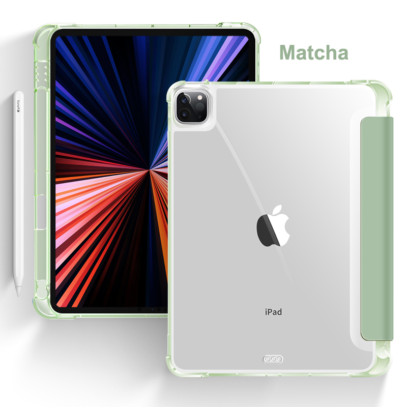Tri Fold PU Leather Flip Cover with Soft TPU Transparent Clear Case and Pencil Holder 15
