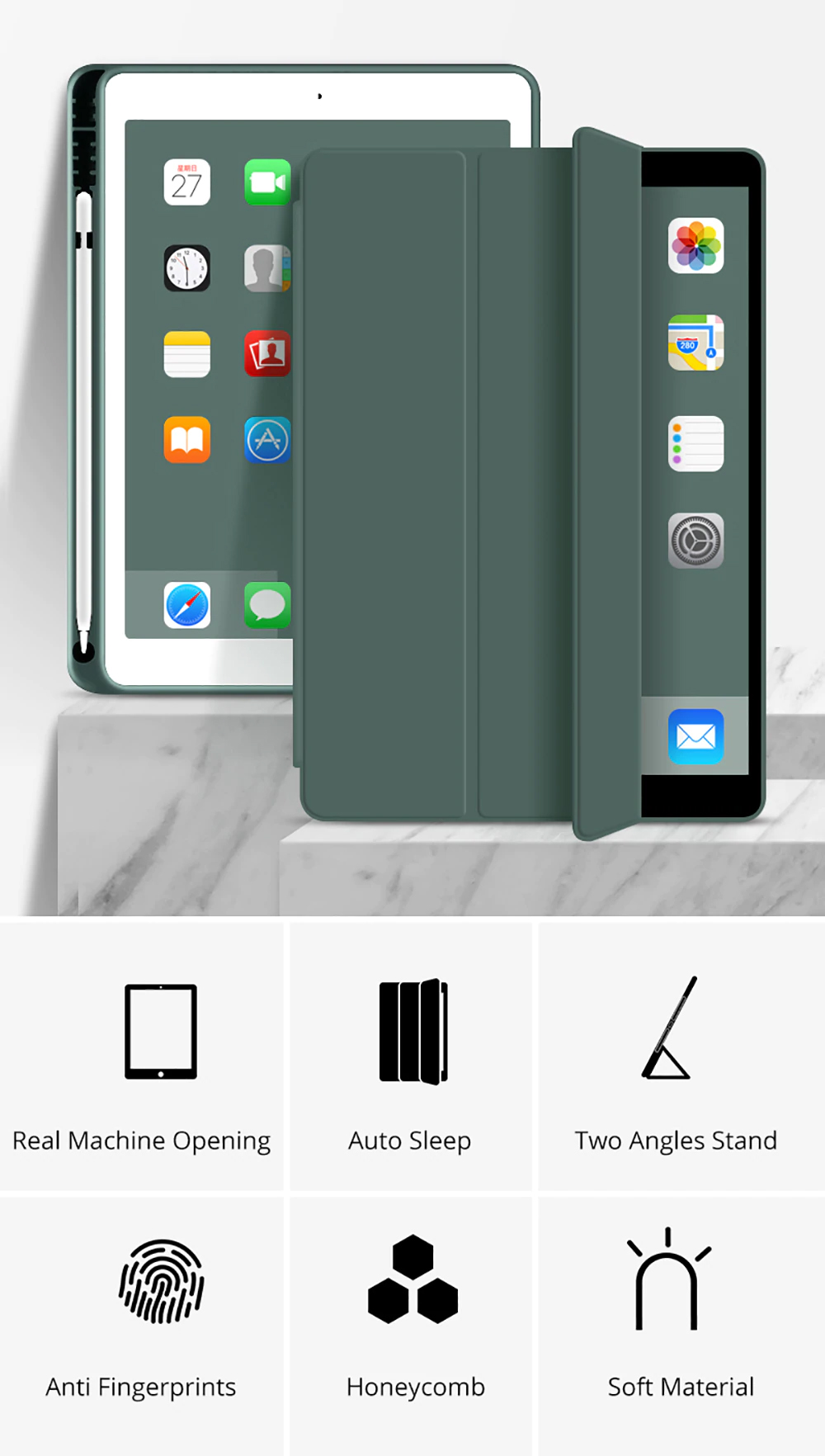 Tri Fold PU Leather Cover with Soft TPU Case and Pencil Holder 01
