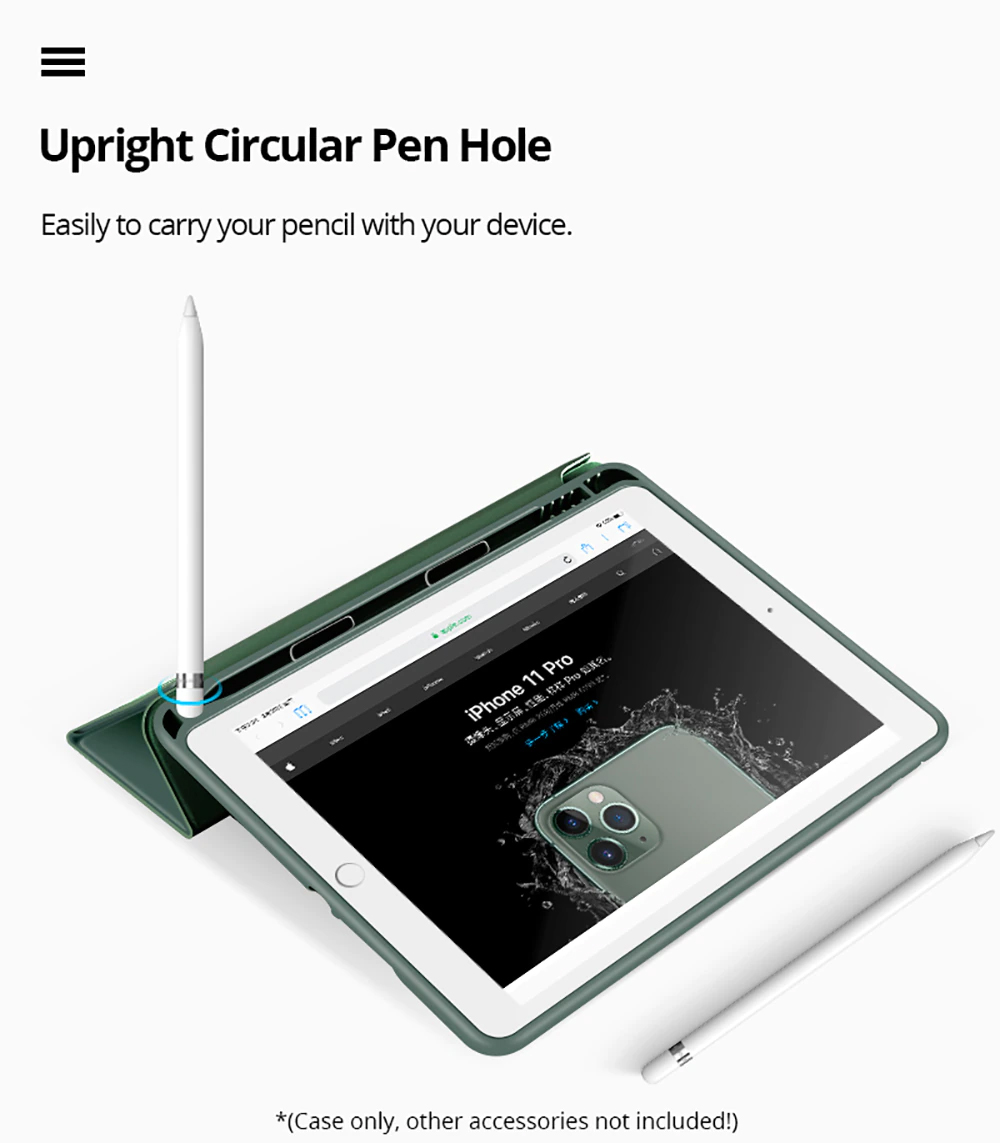 Tri Fold PU Leather Cover with Soft TPU Case and Pencil Holder 02