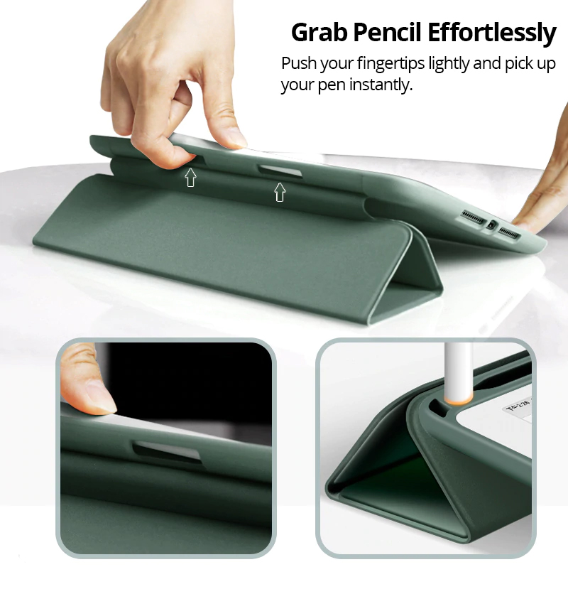 Tri Fold PU Leather Cover with Soft TPU Case and Pencil Holder 03