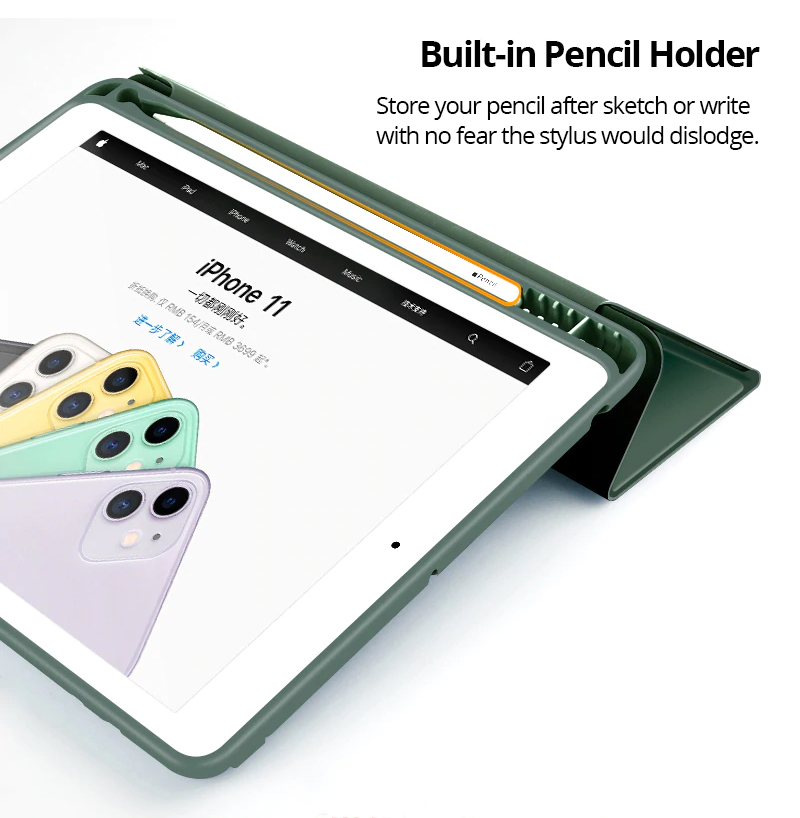 Tri Fold PU Leather Cover with Soft TPU Case and Pencil Holder 04