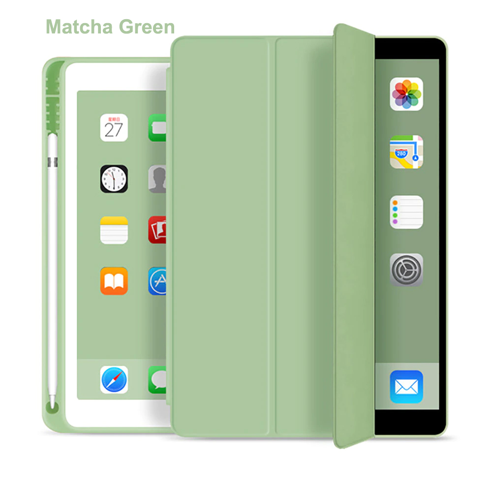 Tri Fold PU Leather Cover with Soft TPU Case and Pencil Holder 13